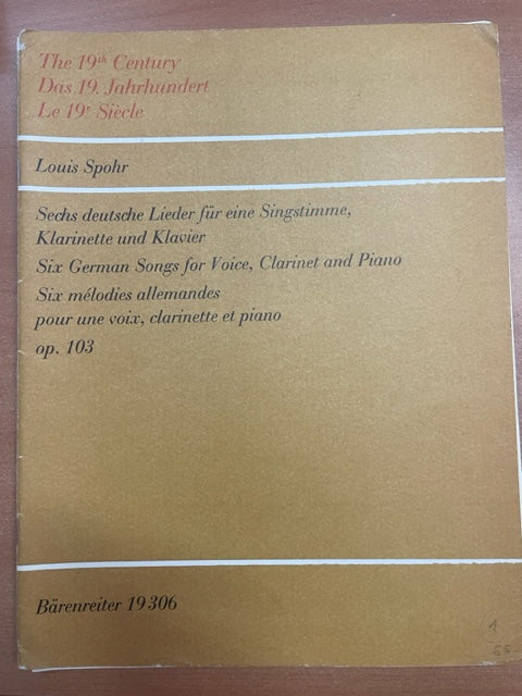 Louis Spohr 6 mélodies allemandes pour 1 voix, clarinette et piano opus 103 - 3000 partitions, livres et vinyles d'occasion  en vente sur notre site internet gastonmusicclub.fr Gaston Music Store