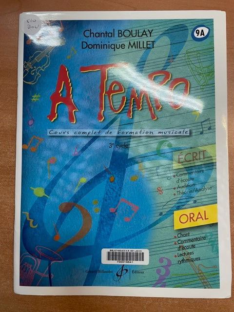 Boulay - Millet A Tempo 9A, cours complet de formation musicale 3e cycle - ORAL- 3000 partitions, livres et vinyles d'occasion  en vente sur notre site internet gastonmusicclub.fr Gaston Music Store