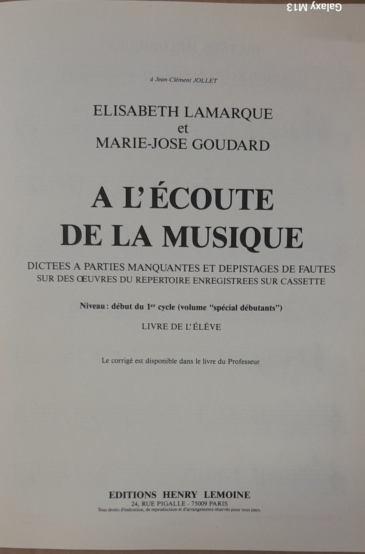 A l'écoute de la musique - Niveau: début du 1er cycle. ÉLÈVE Lamarque - Goudard