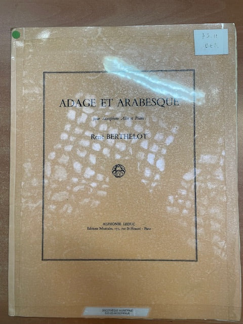 René Berthelot Adage et arabesque pour saxophone alto et piano-3000 partitions, livres et vinyles d'occasion en vente sur notre site internet gastonmusicclub.fr Gaston Music Store