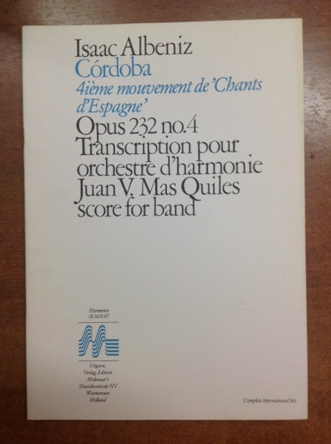 Isaac Albeniz conducteur grand format Cordoba 4e mouvement de Chants d'Espagne opus 232 n° 4