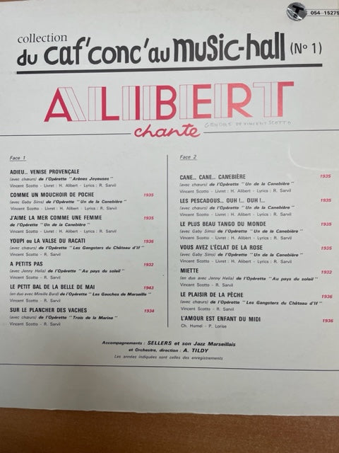 Vinyle Alibert chante collection "Du caf'conc' au music-hall" n° 1-3000 partitions, livres et vinyles d'occasion en vente sur notre site internet gastonmusicclub.fr Gaston Music Store