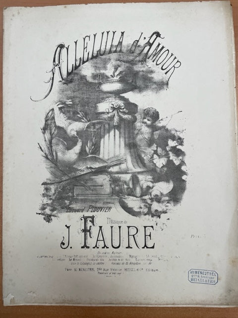 J. Faure Alleluia d'amour partition pour chant et piano - 3000 partitions, livres et vinyles d'occasion  en vente sur notre site internet gastonmusicclub.fr Gaston Music Store