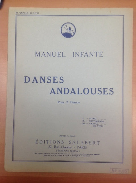 Manuel Infante Danses Andalouses n°3 Gracia partition pour 2 pianos