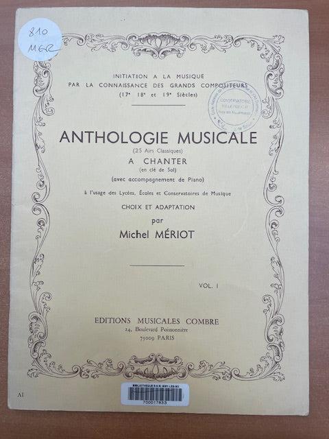 Michel Meriot Anthologie Musicale Volume 1-3000 partitions, livres et vinyles d'occasion en vente sur notre site internet gastonmusicclub.fr Gaston Music Store