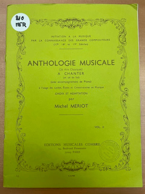 Michel Meriot Anthologie Musicale Volume 2-3000 partitions, livres et vinyles d'occasion en vente sur notre site internet gastonmusicclub.fr Gaston Music Store