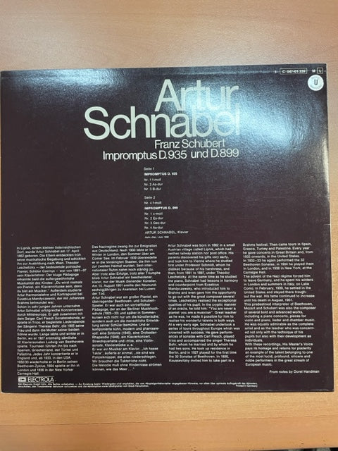 Vinyle Franz Schubert Artur Schnabel Impromptus D 935 et D 899