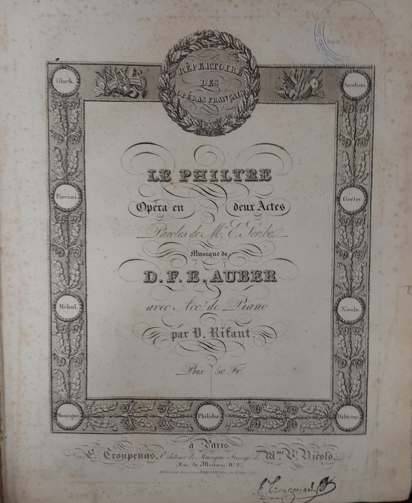 Auber Le philtre,opéra en 2 actes (1831) réduction piano voix