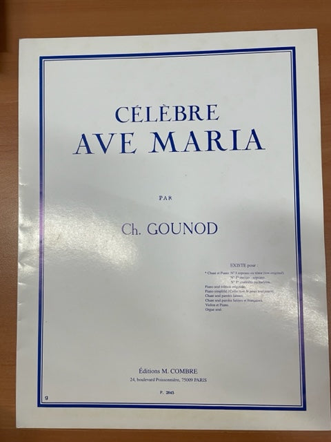 Charles Gounod célèbre ave maria pour voix et piano -3000 partitions, livres et vinyles d'occasion en vente sur notre site internet gastonmusicclub.fr Gaston Music Store