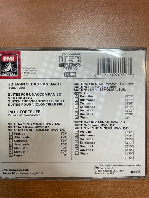 CD J.S Bach Cello suites n°1 BWV 1007, n°4 BWV 1010, n°5 BWV 1011