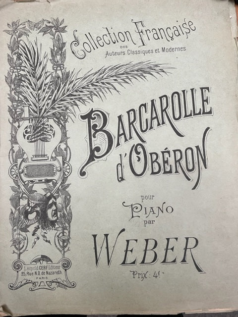 Weber Barcarolle d'Obéron pour piano-3000 partitions, livres et vinyles d'occasion en vente sur notre site internet gastonmusicclub.fr Gaston Music Store