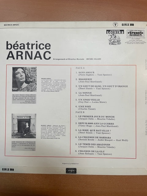 Vinyle Béatrice Arnac- 3000 partitions, livres et vinyles d'occasion  en vente sur notre site internet gastonmusicclub.fr Gaston Music Store