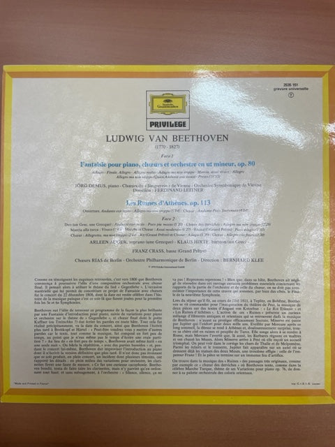 Vinyle Beethoven Fantaisie pour piano, choeur et orchestre opus 80