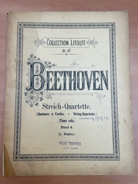 Beethoven Streich Quartette n° 14-15-16-17 réduit pour piano seul volume 4