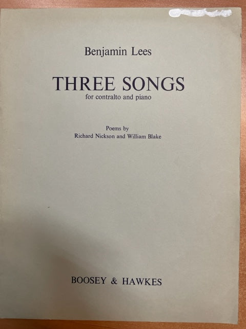 Lees Benjamin 3 songs for contralto and piano