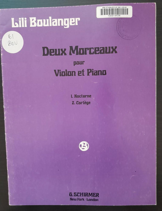 Lili Boulanger 2 Morceaux : Nocturne - Cortège pour violon et piano-3000 partitions, livres et vinyles d'occasion en vente sur notre site internet gastonmusicclub.fr Gaston Music Store