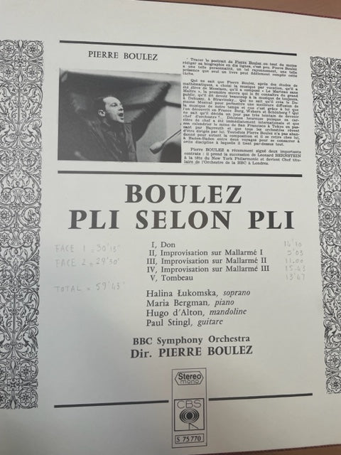 Vinyle Pierre Boulez Pli selon pli