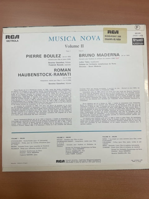 Vinyle Boulez, Maderna, Haubenstock Severino Gazzelloni, flûte