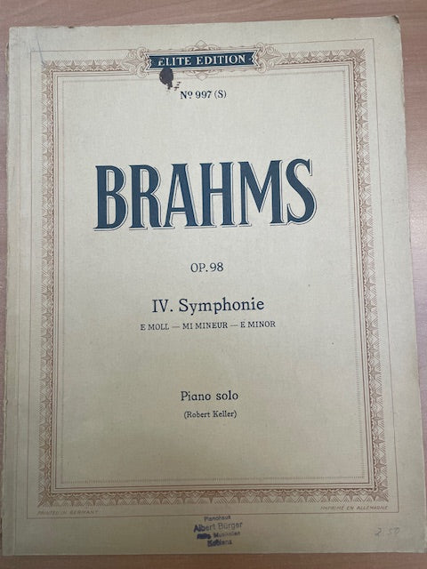 Johannes Brahms 6e symphonie en mi mineur op.98 - Réduction pour piano solo-3000 partitions, livres et vinyles d'occasion en vente sur notre site internet gastonmusicclub.fr Gaston Music Store