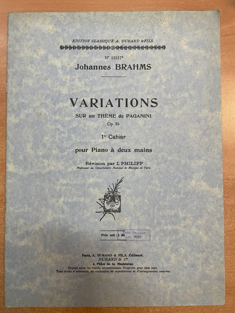 Johannes Brahms Variations sur un thème de Paganini opus 35, 1er cahier partition piano- 3000 partitions, livres et vinyles d'occasion  en vente sur notre site internet gastonmusicclub.fr Gaston Music Store