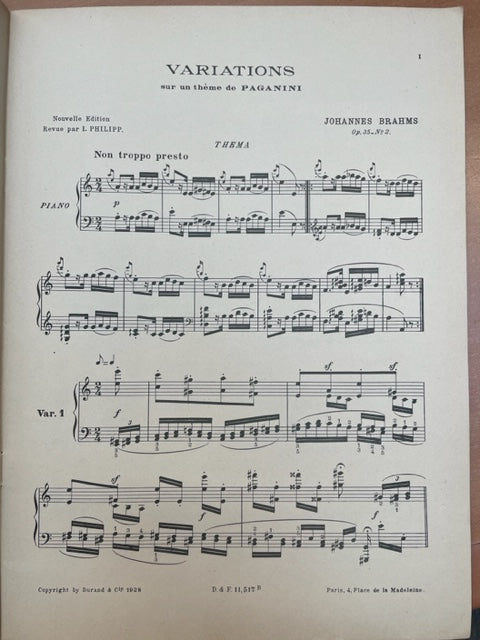 Johannes Brahms Variations sur un thème de Paganini opus 35 2eme cahier partition piano- 3000 partitions, livres et vinyles d'occasion  en vente sur notre site internet gastonmusicclub.fr Gaston Music Stor