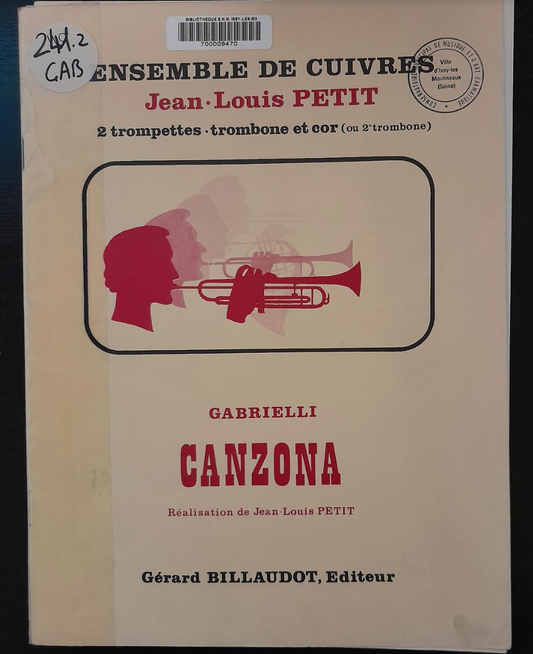 Gabrielli Canzona (2 trompettes, trombone et cor)-3000 partitions, livres et vinyles d'occasion en vente sur notre site internet gastonmusicclub.fr Gaston Music Store