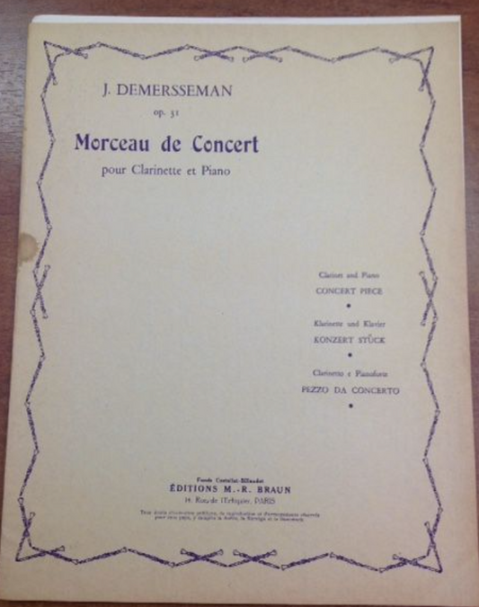 Jules Demersseman Morceau de concert op. 31 partition pour Clarinette et piano