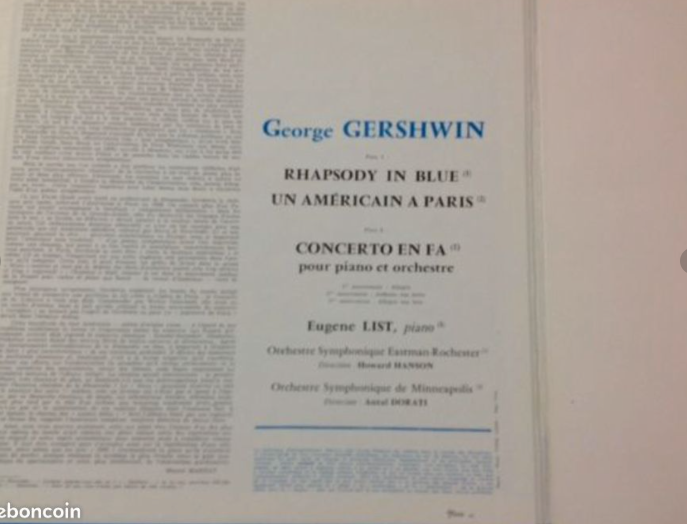 Vinyle Gershwin - Un Américain à Paris - Rhapsody in blue - Concerto en fa