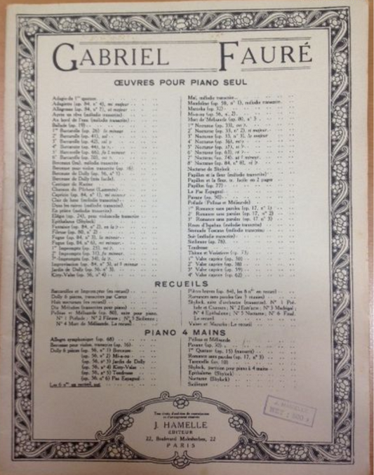 Gabriel Fauré Dolly pour 2 pianos pianos- 3000 partitions, livres et vinyles d'occasion  en vente sur notre site internet gastonmusicclub.fr Gaston Music Store