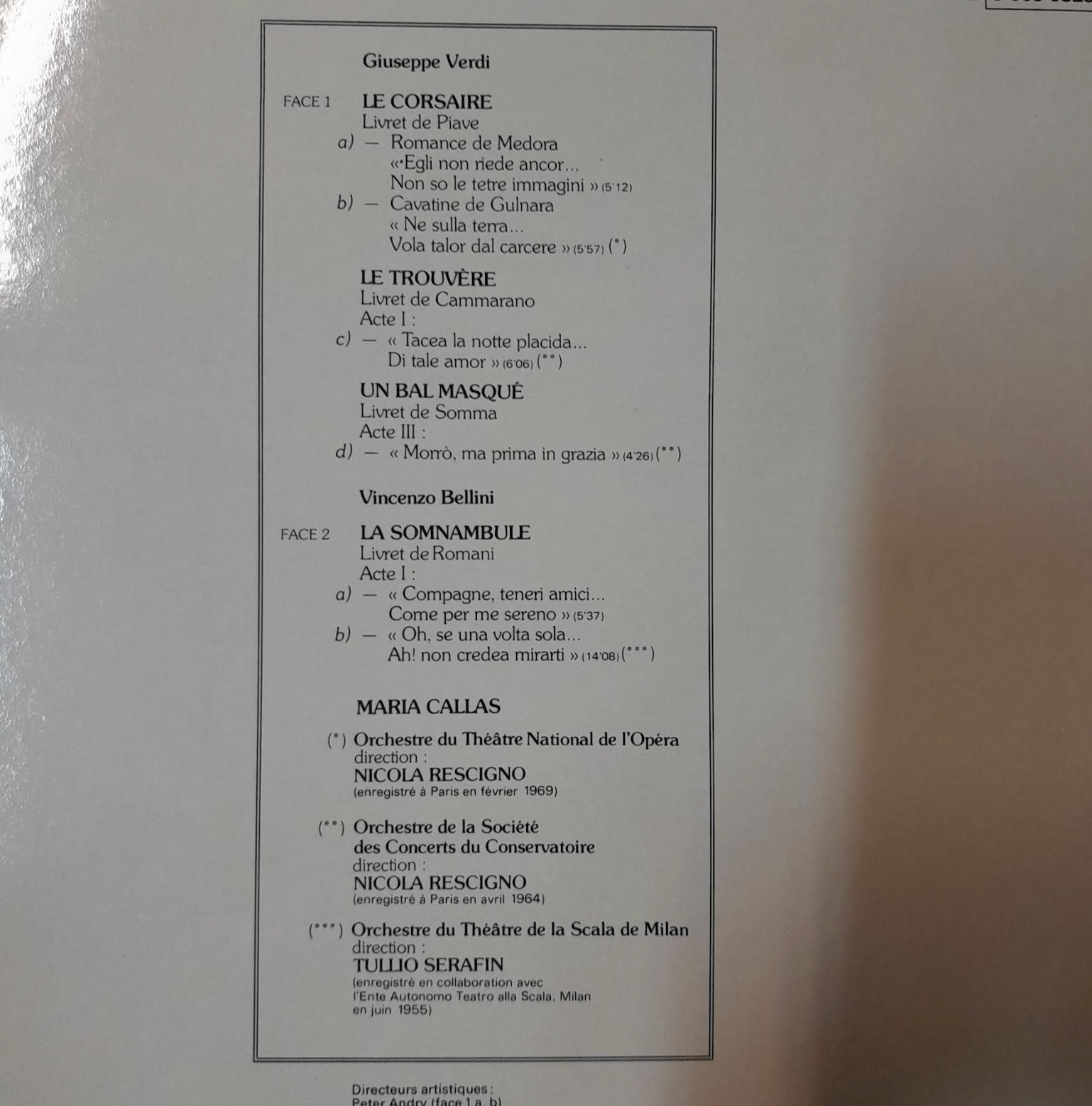 Vinyle Maria Callas enregistrements inédits