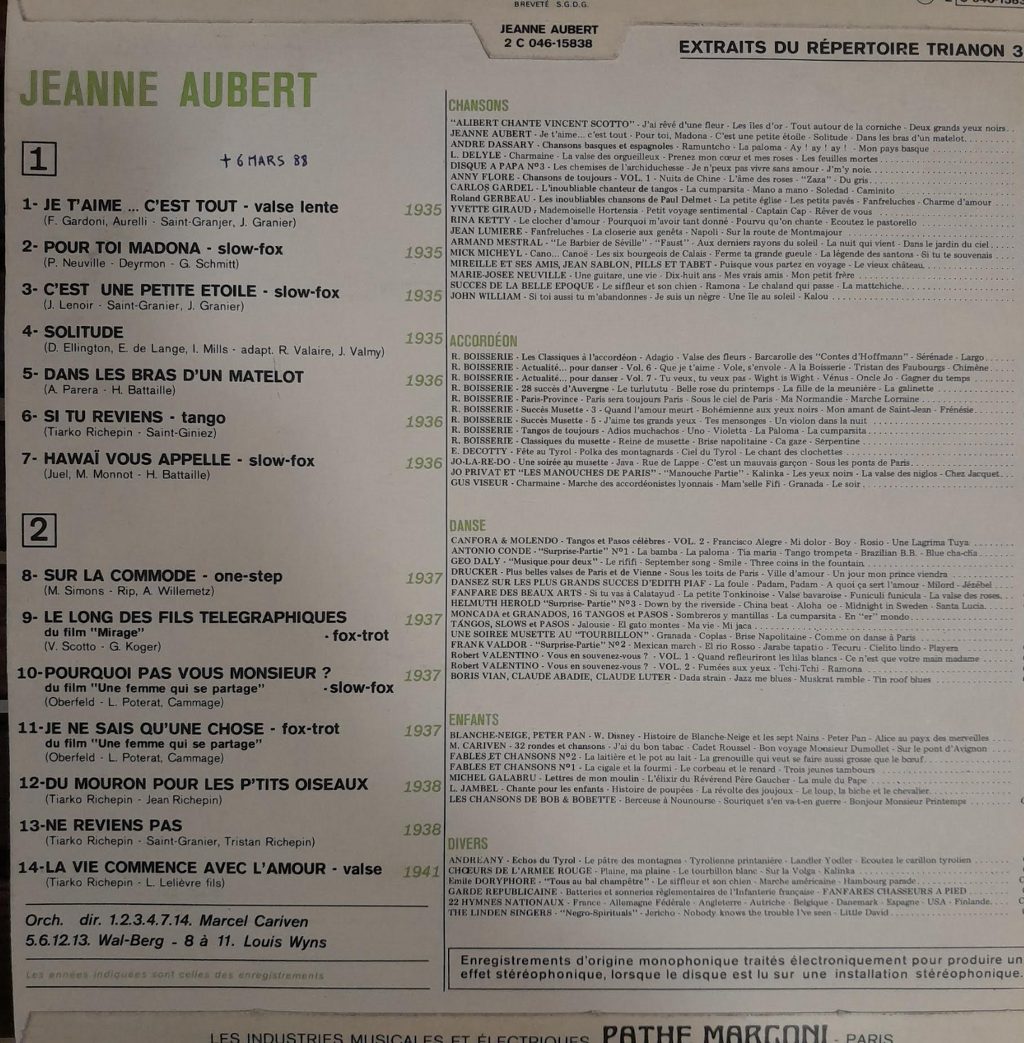 Vinyle Jeanne Aubert, chanson française