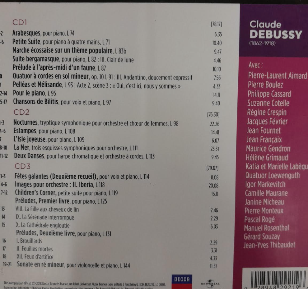 Coffret 3 CD Claude Debussy -  Debussy  French Touch: Quand les artistes français interprètent Debussy-3000 partitions, livres et vinyles d'occasion en vente sur notre site internet gastonmusicclub.fr Gaston Music Store