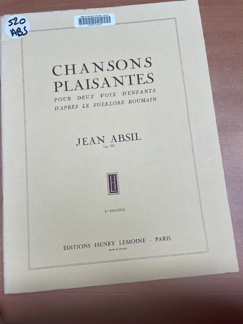 Jean Absil Chansons plaisantes d'après le folklore roumain op.88 - 1er recueil-3000 partitions, livres et vinyles d'occasion en vente sur notre site internet gastonmusicclub.fr Gaston Music Store