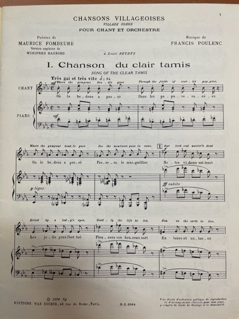 Francis Poulenc 6 Chansons villageoises pour chant et piano