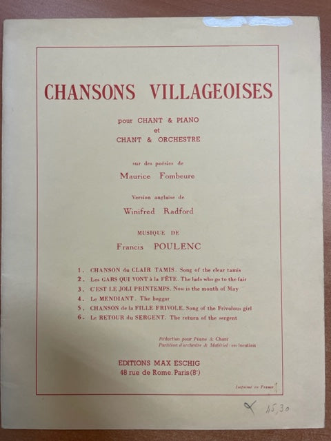 Francis Poulenc 6 Chansons villageoises pour chant et piano