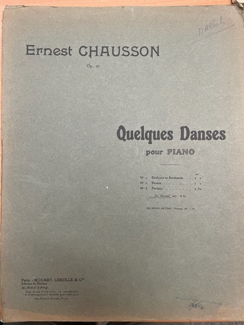 Ernest Chausson Quelques danses 3 pièces partition piano-3000 partitions, livres et vinyles d'occasion en vente sur notre site internet gastonmusicclub.fr Gaston Music Store