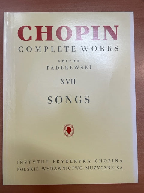 Frédéric Chopin Complete works volume XVII: Songs pour chant et piano- 3000 partitions, livres et vinyles d'occasion  en vente sur notre site internet gastonmusicclub.fr Gaston Music Store