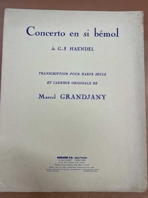 G-F Haendel Concerto en si bémol pour harpe-3000 partitions, livres et vinyles d'occasion en vente sur notre site internet gastonmusicclub.fr Gaston Music Store