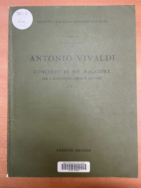 Antonio Vivaldi Concerto in sol maggiore per 2 mandolini, archi e organo conducteur-3000 partitions, livres et vinyles d'occasion en vente sur notre site internet gastonmusicclub.fr Gaston Music Store