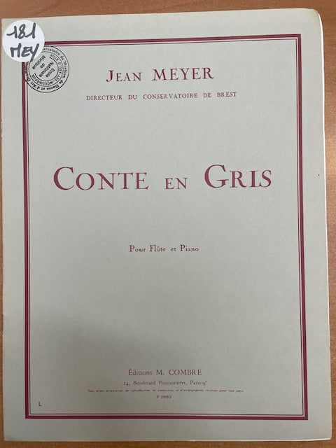 Jean Meyer Conte en gris partition pour flute et piano-3000 partitions, livres et vinyles d'occasion en vente sur notre site internet gastonmusicclub.fr Gaston Music Store