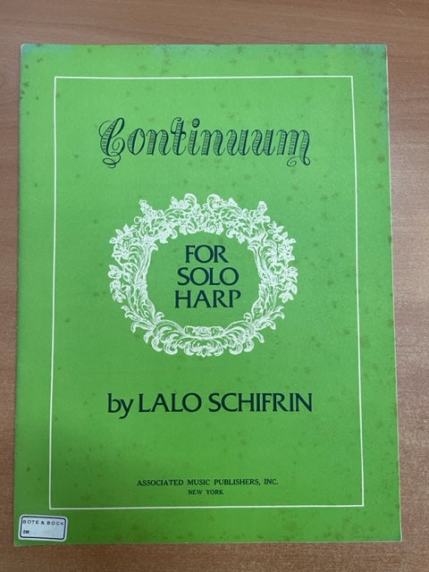 Lalo Schifrin Continuum for solo harp-3000 partitions, livres et vinyles d'occasion  en vente sur notre site internet gastonmusicclub.fr Gaston Music Store