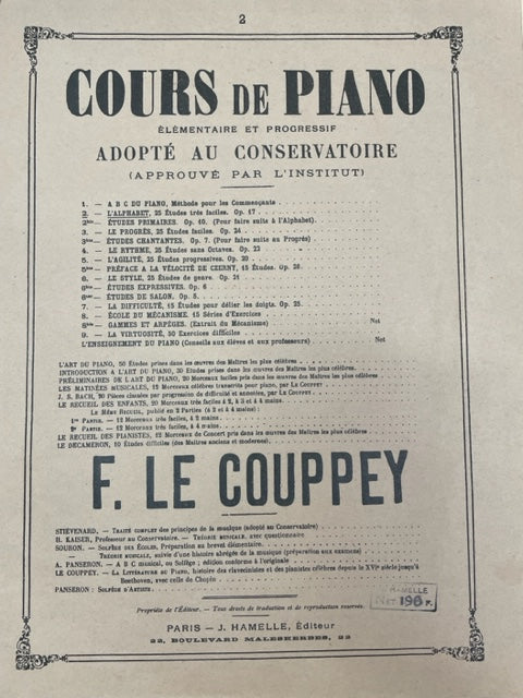 Manuel Le Couppey L'alphabet 25 études très faciles et sans octave-3000 partitions, livres et vinyles d'occasion en vente sur notre site internet gastonmusicclub.fr Gaston Music Store