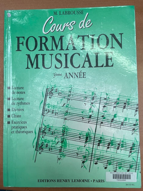 Marguerite Labrousse Cours de Formation Musicale - Volume 3-3000 partitions, livres et vinyles d'occasion en vente sur notre site internet gastonmusicclub.fr Gaston Music Store