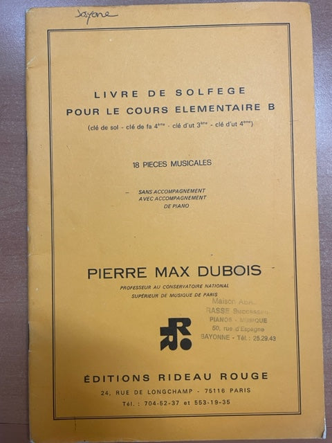 Pierre-Max Dubois Livre de solfège pour le cours élémentaire B