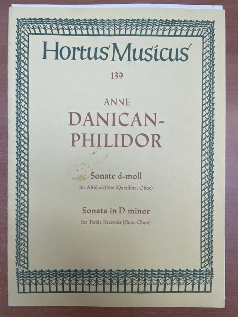 Anne Danican-Philidor Sonata in D minor for Treble recorder Flute or oboe and Basso continuo