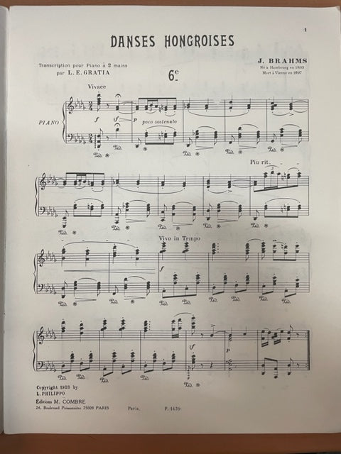 Johannes Brahms Danses hongroises n°6 à 10 pour piano- 3000 partitions, livres et vinyles d'occasion  en vente sur notre site internet gastonmusicclub.fr Gaston Music Store