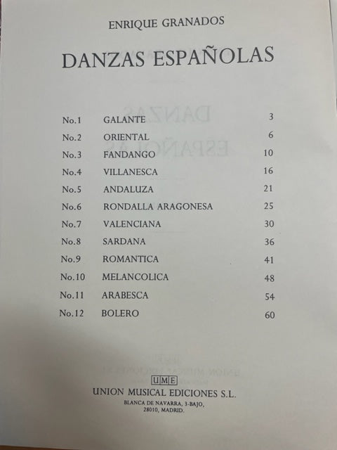 Enrique Granados Danzas españolas para piano - 3000 partitions, livres et vinyles d'occasion  en vente sur notre site internet gastonmusicclub.fr Gaston Music Store