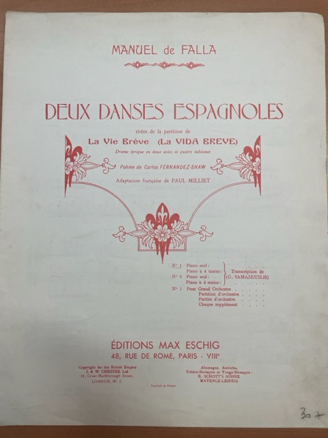 Manuel De Falla 2 Danses espagnoles, tirées de La vie brève partition piano