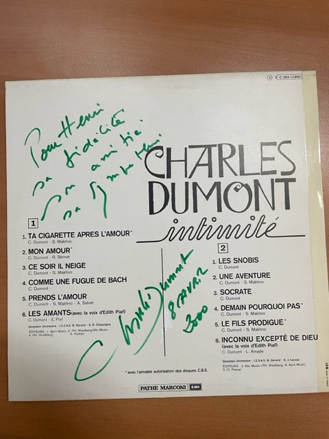 Vinyle Charles Dumont Intimité- 3000 partitions, livres et vinyles d'occasion en vente sur notre site internet gastonmusicclub.fr Gaston Music Store