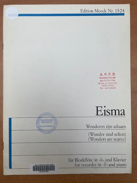 Will Eisma Wunder sind selten pour flute à bec et piano-3000 partitions, livres et vinyles d'occasion en vente sur notre site internet gastonmusicclub.fr Gaston Music Store